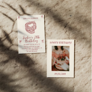 Elegant Cherry Birthday Invitation with Heart Cake