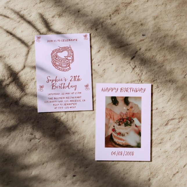 Elegant Cherry Birthday Invitation with Heart Cake (Creator Uploaded)