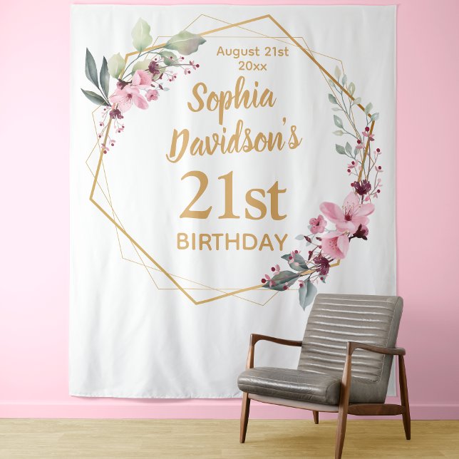 Elegant Cherry Blossom 21st Birthday Backdrop Tapestry (Cherry Blossom 21st Birthday Backdrop - Where Elegance Meets Celebration 🌸🎉)