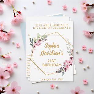 Elegant Cherry Blossom 21st Birthday Invitations
