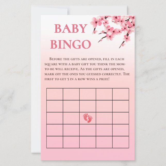 Elegant Cherry Blossom Baby Shower Bingo Game (Front)