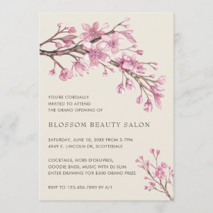 Elegant Cherry Blossom Beauty Salon Grand Opening Invitation