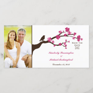 Elegant cherry blossom bird save the date photo