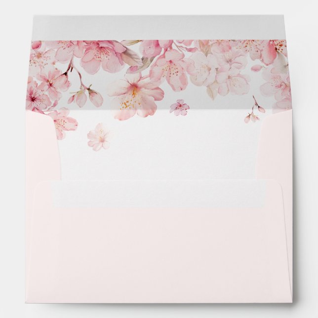 Elegant cherry blossom blush wedding envelope (Back (Bottom))