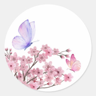 Elegant Cherry Blossom Branch with Delicate Butter Classic Round Sticker