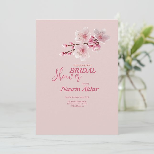 Elegant Cherry Blossom Bridal Shower Invitation (Standing Front)