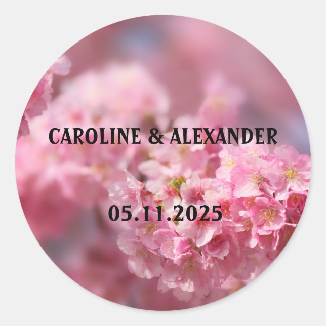 Elegant Cherry Blossom Floral Photography Wedding  Classic Round Sticker (Front)