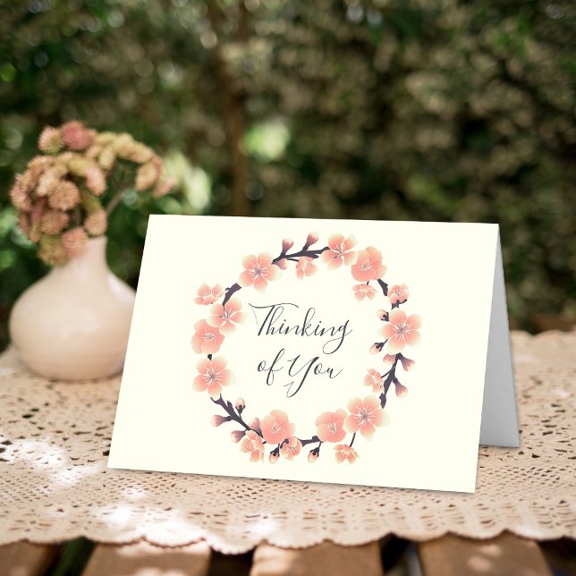 Elegant Cherry Blossom Floral Wreath Sympathy Card (Creator Uploaded)