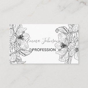 Elegant Cherry Blossom Flowers Black White Botanic Business Card