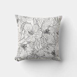 Elegant Cherry Blossom Flowers Black White Design Cushion
