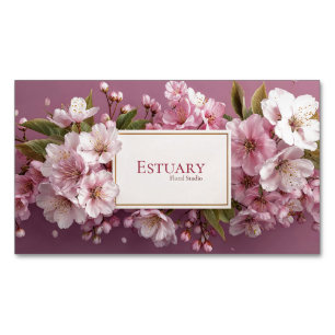 Elegant Cherry Blossom Garland Mauve Magnetic Business Card