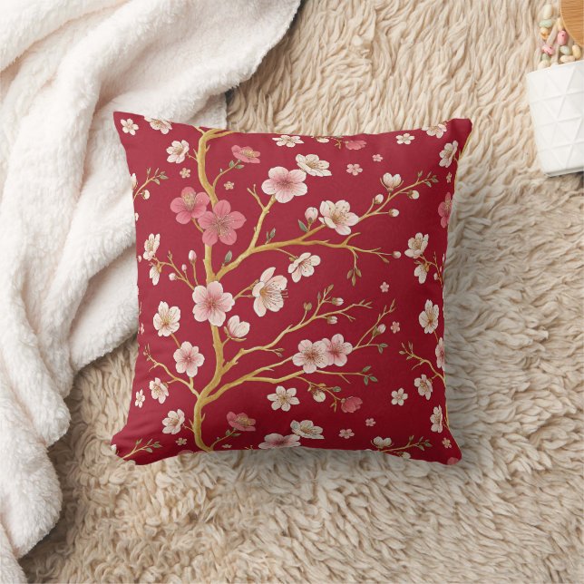Elegant Cherry Blossom Gold Branch Cushion (Blanket)