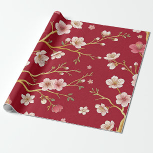 Elegant Cherry Blossom Gold Branch Wrapping Paper