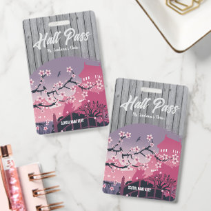 Elegant Cherry Blossom Hall Pass Customisable ID Badge