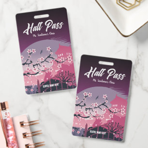 Elegant Cherry Blossom Hall Pass Customisable ID Badge