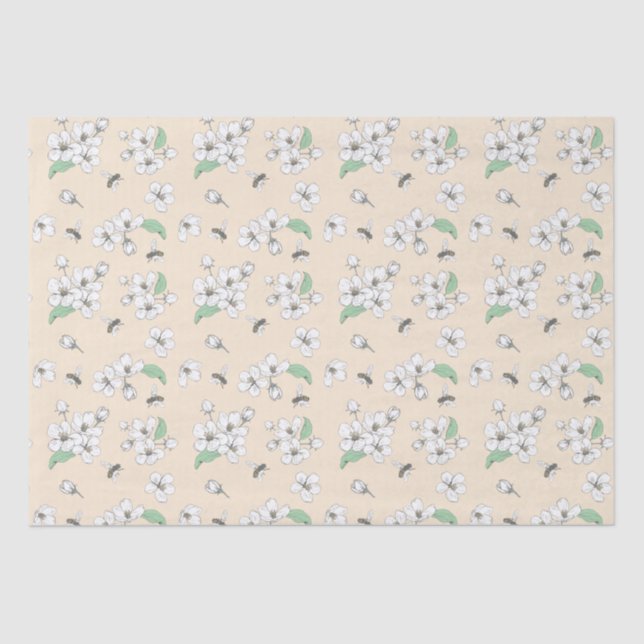 Elegant Cherry Blossom Honeybees Tissue Paper (Front)