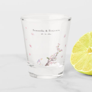 Elegant Cherry Blossom Newlywed Wedding Photo Shot Glass