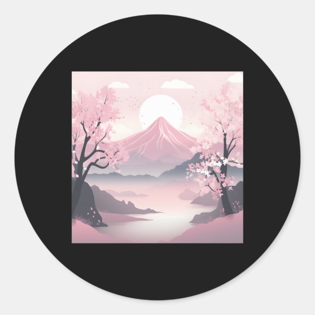 Elegant Cherry Blossom Path Soft K Pastel Painting Classic Round Sticker (Front)