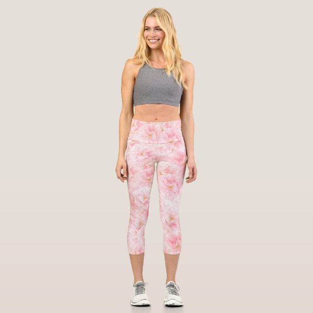 Elegant Cherry Blossom Pattern Design Capri Leggings (Front)