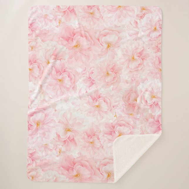 Elegant Cherry Blossom Pattern Design Sherpa Blanket (Front)