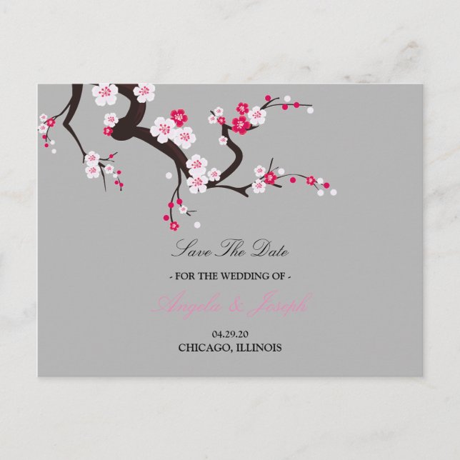 Elegant Cherry Blossom Pink  floral save the date Announcement Postcard (Front)