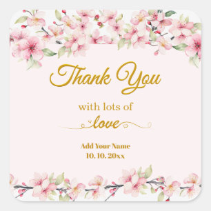 Elegant Cherry Blossom Pink Floral Thank You  Square Sticker