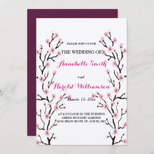 Elegant Cherry Blossom Pink floral Wedding Invitation
