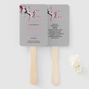 Elegant Cherry Blossom Pink floral Wedding Progra Hand Fan