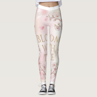 Elegant Cherry Blossom Pink Floral Yoga Leggings -