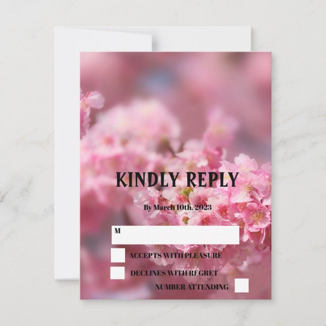 Elegant Cherry Blossom Sakura Floral Wedding RSVP Card (Front)