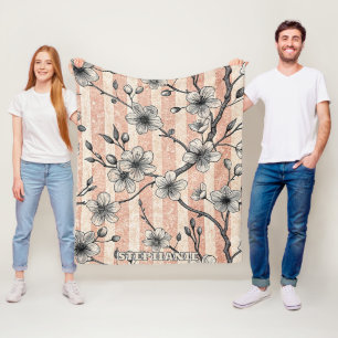 Elegant Cherry Blossom Sakura - Pink & White Fleece Blanket