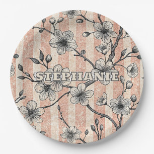 Elegant Cherry Blossom Sakura - Pink & White Paper Plate