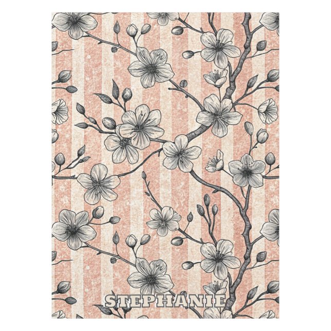 Elegant Cherry Blossom Sakura - Pink & White Tablecloth (Front)