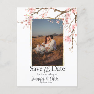 Elegant Cherry Blossom Save the Date Photo Postcard