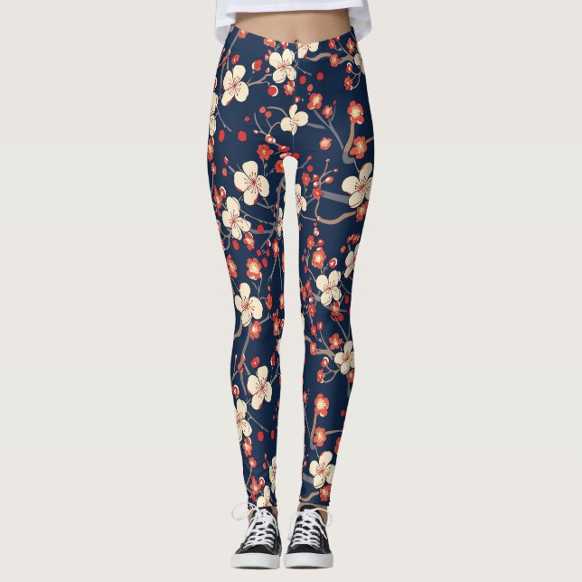 Elegant Cherry Blossom Seamless Pattern (10) Leggings (Front)