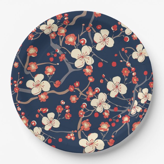 Elegant Cherry Blossom Seamless Pattern (10) Paper Plate (Front)