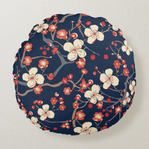 Elegant Cherry Blossom Seamless Pattern (10) Round Cushion
