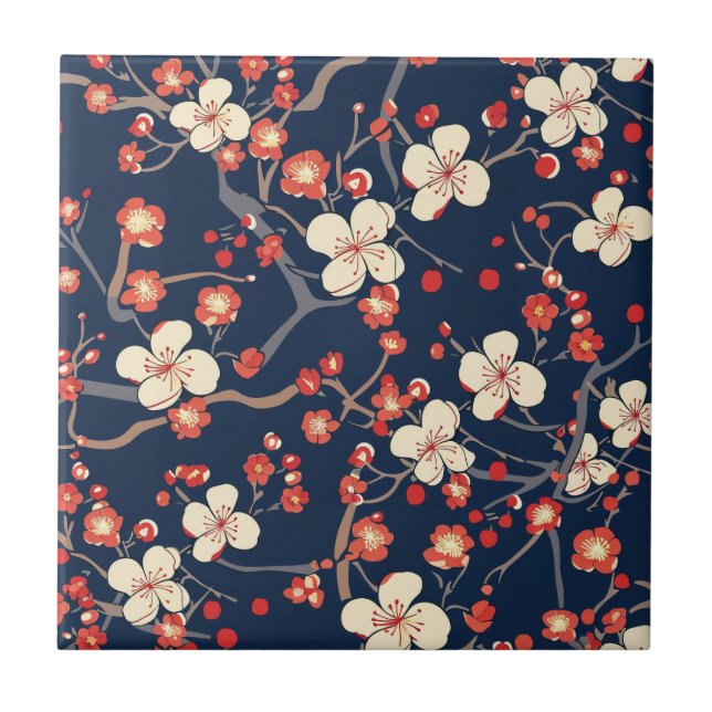 Elegant Cherry Blossom Seamless Pattern (10) Tile (Front)