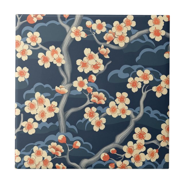 Elegant Cherry Blossom Seamless Pattern (11) Tile (Front)