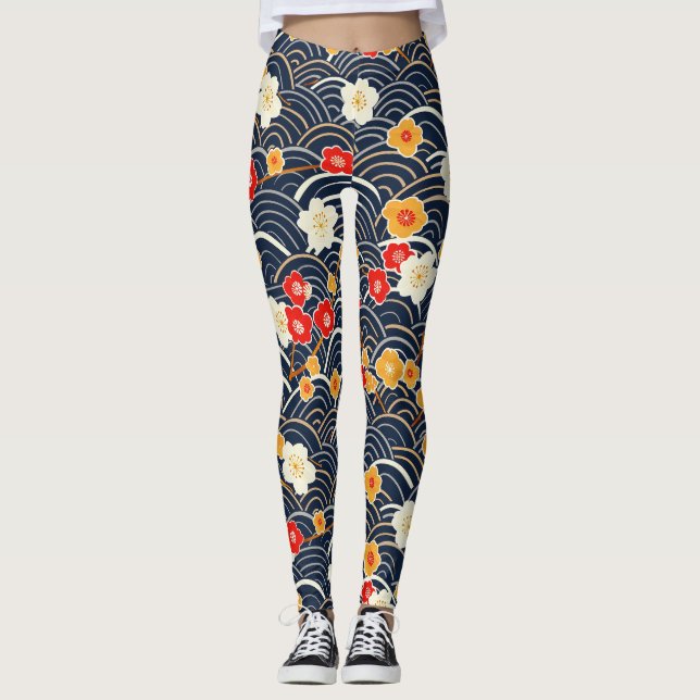 Elegant Cherry Blossom Seamless Pattern (12) Leggings (Front)