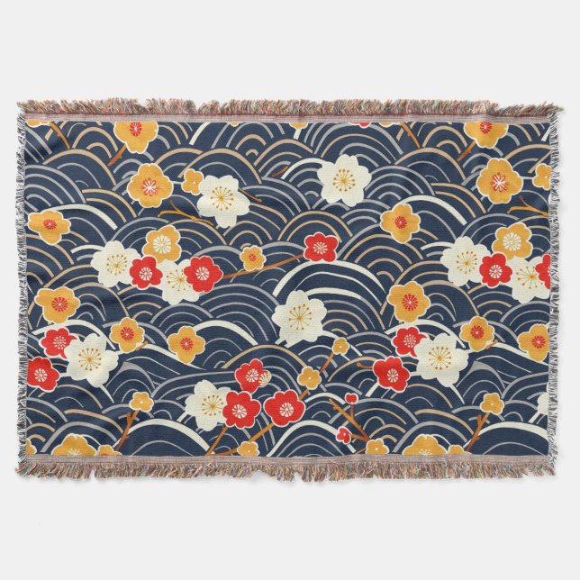 Elegant Cherry Blossom Seamless Pattern (12) Throw Blanket (Front)