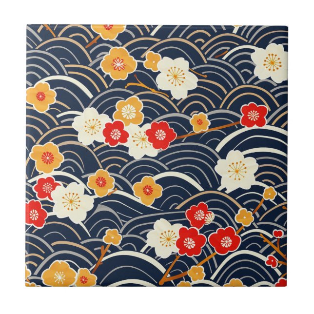 Elegant Cherry Blossom Seamless Pattern (12) Tile (Front)