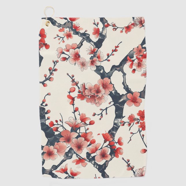 Elegant Cherry Blossom Seamless Pattern (13) Golf Towel (Front)