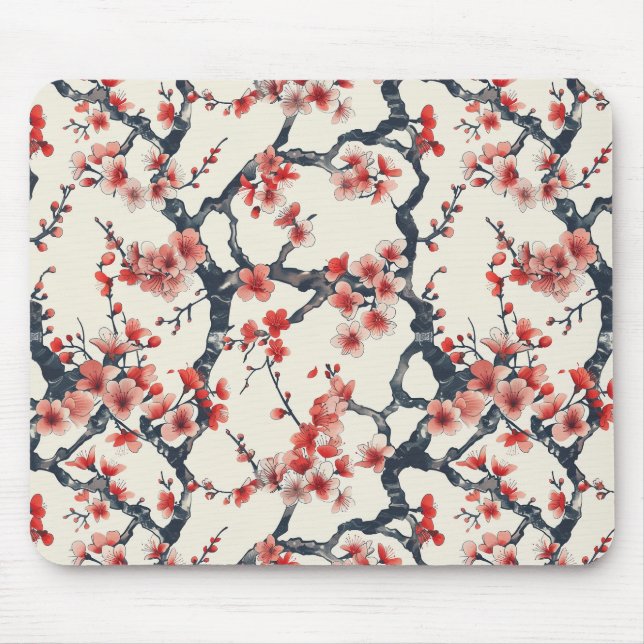 Elegant Cherry Blossom Seamless Pattern (13) Mouse Pad (Front)