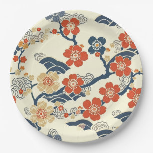 Elegant Cherry Blossom Seamless Pattern (14) Paper Plate