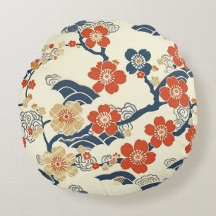 Elegant Cherry Blossom Seamless Pattern (14) Round Cushion