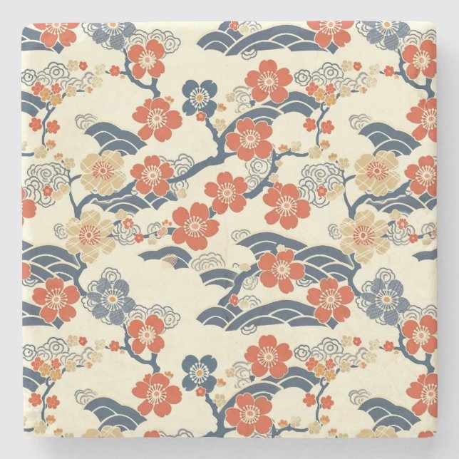 Elegant Cherry Blossom Seamless Pattern (14) Stone Coaster (Front)