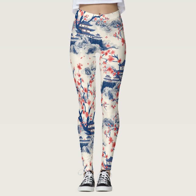 Elegant Cherry Blossom Seamless Pattern (15) Leggings (Front)