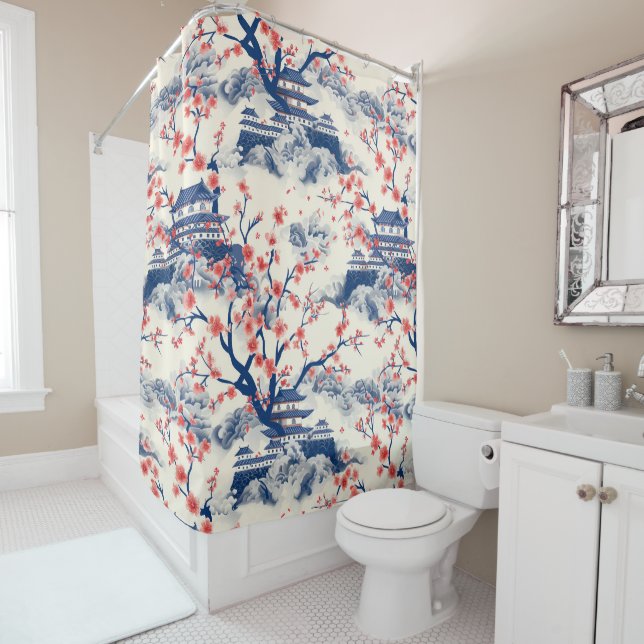 Elegant Cherry Blossom Seamless Pattern (15) Shower Curtain (In Situ)