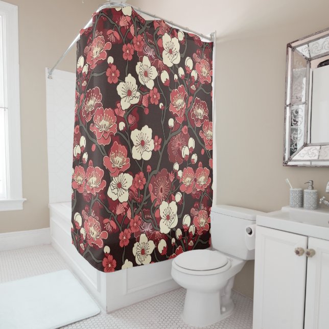 Elegant Cherry Blossom Seamless Pattern (16) Shower Curtain (In Situ)